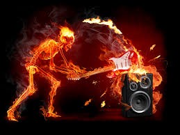 Create meme: fiery skeleton, skeleton on fire, a skeleton with a guitar