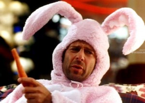 Create meme: Bruce Willis rabbit, Bunny commander, Bruce Willis in a Bunny suit