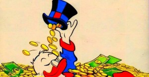 Create meme: Scrooge McDuck swims in money, Scrooge McDuck