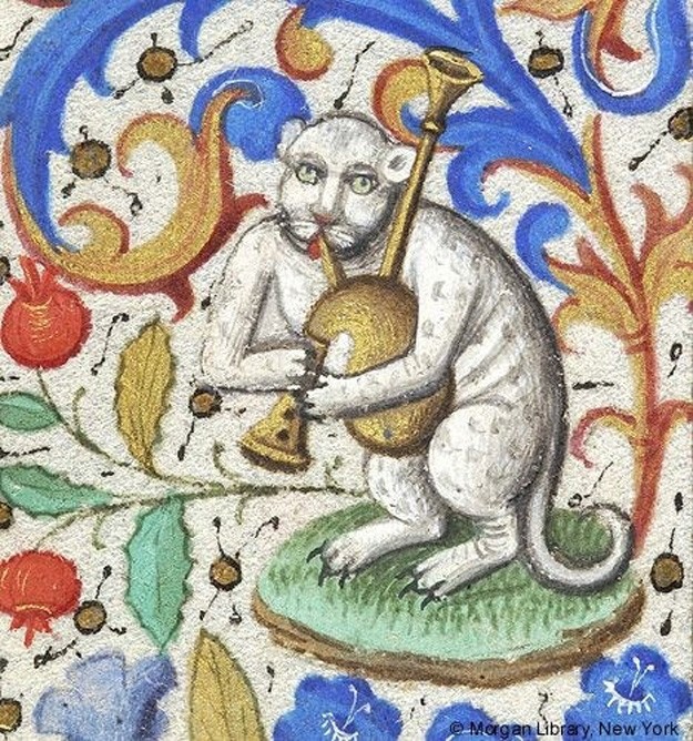 Создать мем: средневековые рисунки, средневековый кот с лютней, коты на картинах средневековья