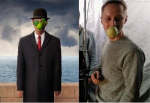 Create meme: Rene Magritte man in a bowler hat, Magritte son of man, i the son of man Magritte, Rene