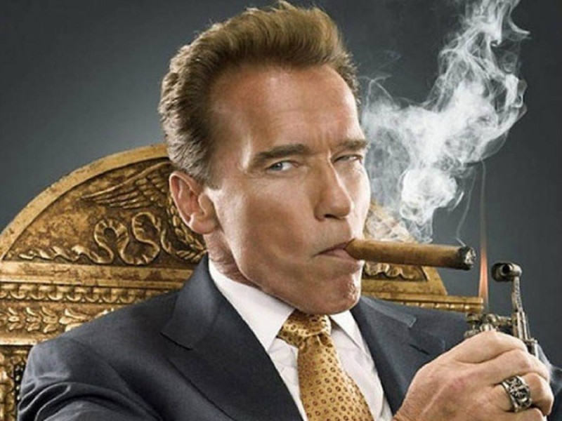 Create meme: arnold schwarzenegger motivation, Schwarzenegger with a cigar, Schwarzenegger smokes a cigar
