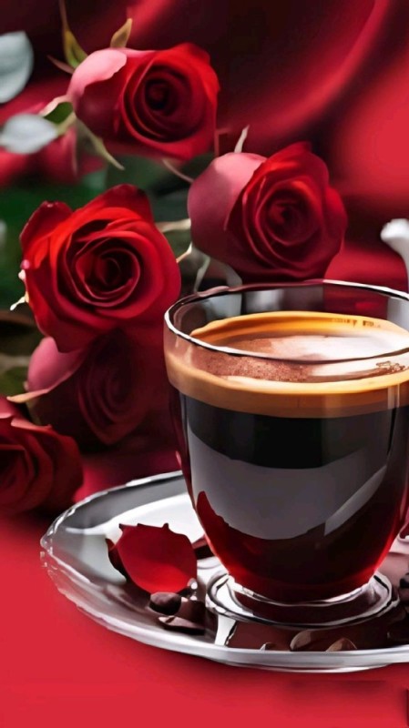 Создать мем: красивая открытка с добрым, чашечка кофе, утро розы кофе
