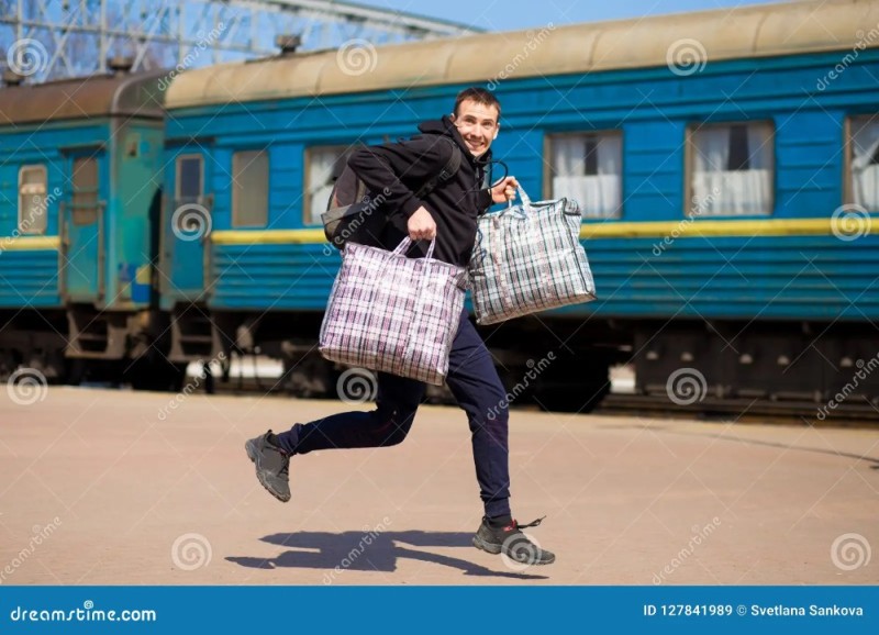 Create meme: people with bags at the train station, people at the train station, running with bags