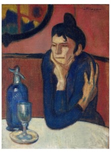 Create meme: Pablo Picasso the absinthe drinker 1901, the absinthe drinker poster, the absinthe drinker painting