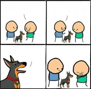 Create meme: your dog did not bite, cyanide and happiness, no it hurts otherwise