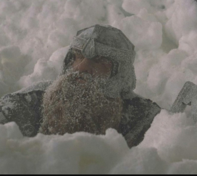 Create meme: Gandalf in the snow, frost snow, Gimli in the snow