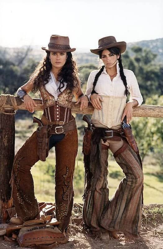 Create meme: Wild west style, Penelope Cruz and Salma Hayek are bandits, cowboy style