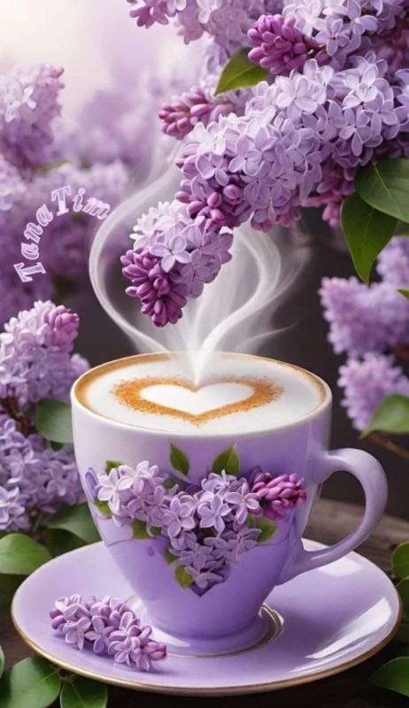 Create meme: good morning greeting cards, good morning, tea with lilac