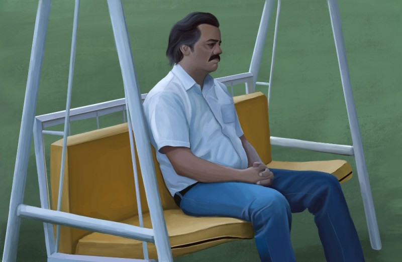 Create meme: meme Pablo Escobar, Pablo Escobar swings, lonely pablo escobar