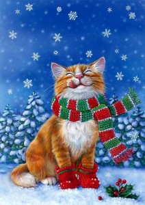 Создать мем: картины новогодние, merry christmas кот, кот новый год