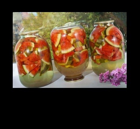Create meme: pickled watermelon, canned watermelon, pickled watermelons in jars for the winter are delicious