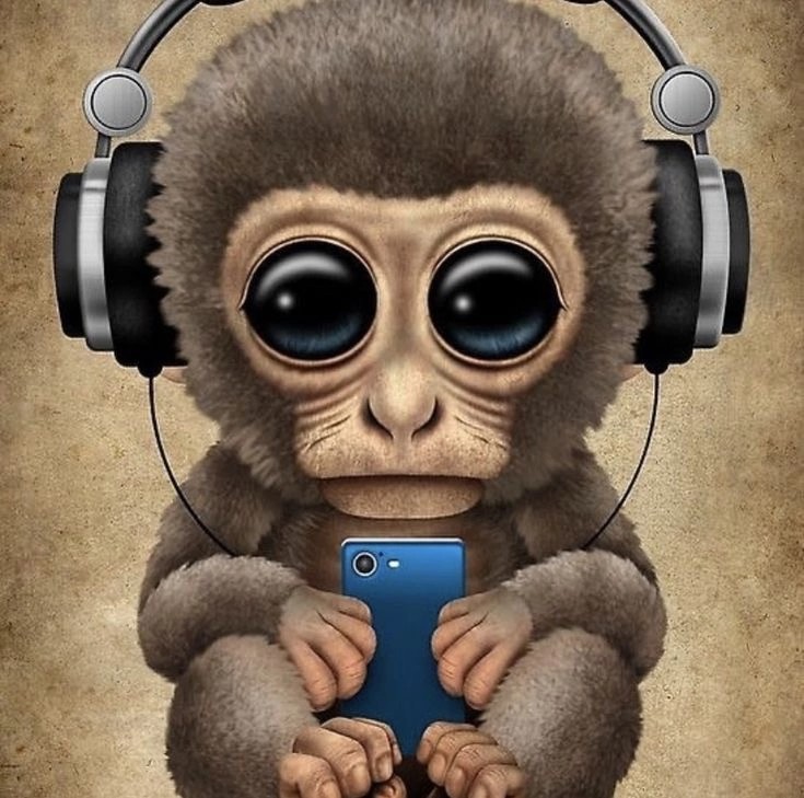 Создать мем: обезьяна с наушниками, мартышка в наушниках, обезьяна в наушниках плакат