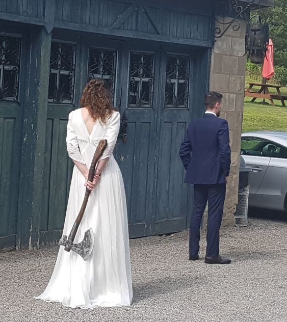 Create meme: The bride with the axe, photos from the wedding, the bride 