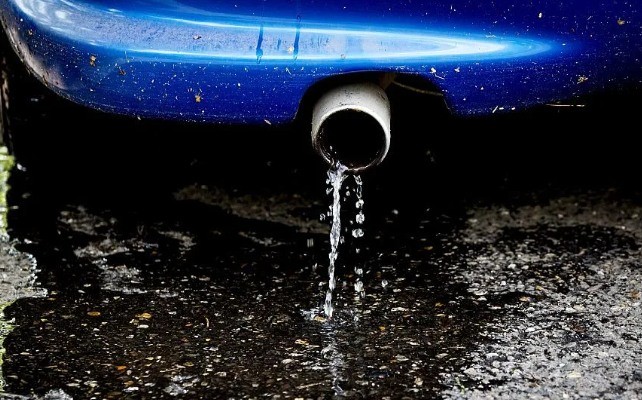 Create meme: liquid leakage from the machine, car , water in the exhaust pipe of the car causes