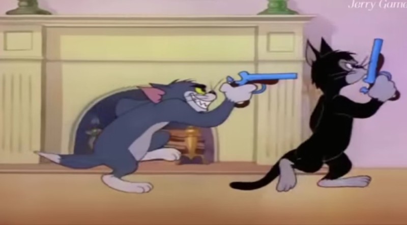 Create meme: Tom and Jerry , Tom and Jerry with a gun, meme of Tom and Jerry 