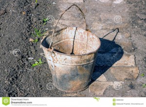Create meme: a bucket of old photo, bucket tub, the old rusty bucket