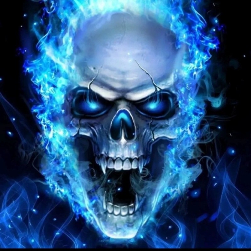 Create meme: the fiery skull, skull on fire , blue skull