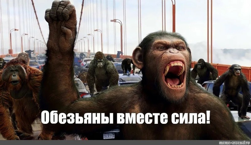 Create meme: monkeys with power, meme monkeys together power, planet of the apes 2011 