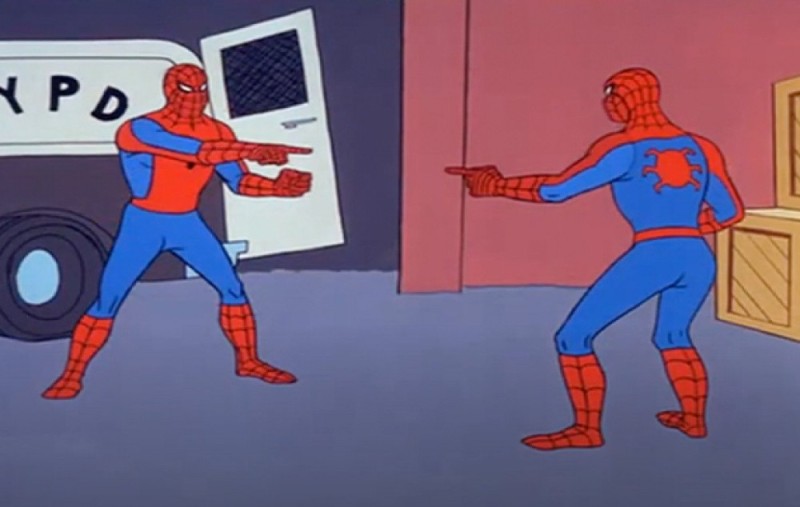Создать мем: 3 человека паука мем, два человека паука мем, мем 2 человека паука