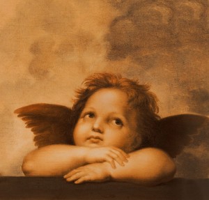 Create meme: cherubim Raphael, Sistine Madonna angels, painting Raphael little angels