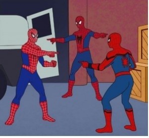 Создать мем: четыре человека паука мем, человек паук показывает, три человека паука мем