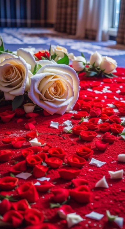 Создать мем: кровать с лепестками роз, лепестки роз на полу, роза красная
