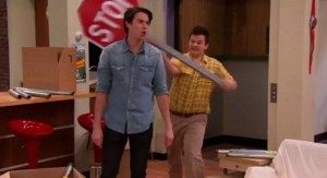 Create meme: ICarly, gibby hit spencer with a stop sign, gibby icarly memes