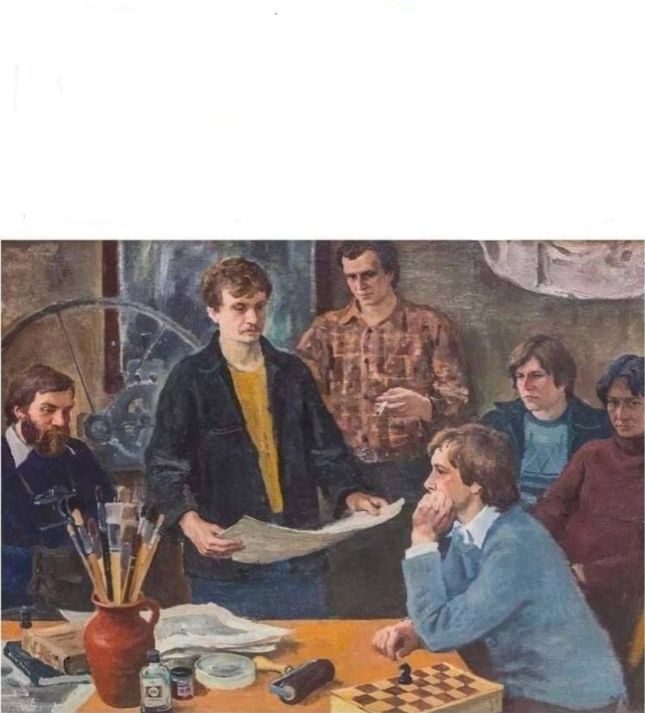 Create meme: Students painting, painting , Soviet students in painting