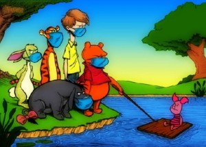 Create meme: Swine flu, Piglet on a raft, Winnie the Pooh swine flu