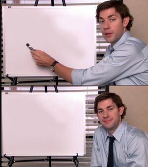 Create meme: chalk Board, jim halpert meme at the blackboard, TV series office jim meme