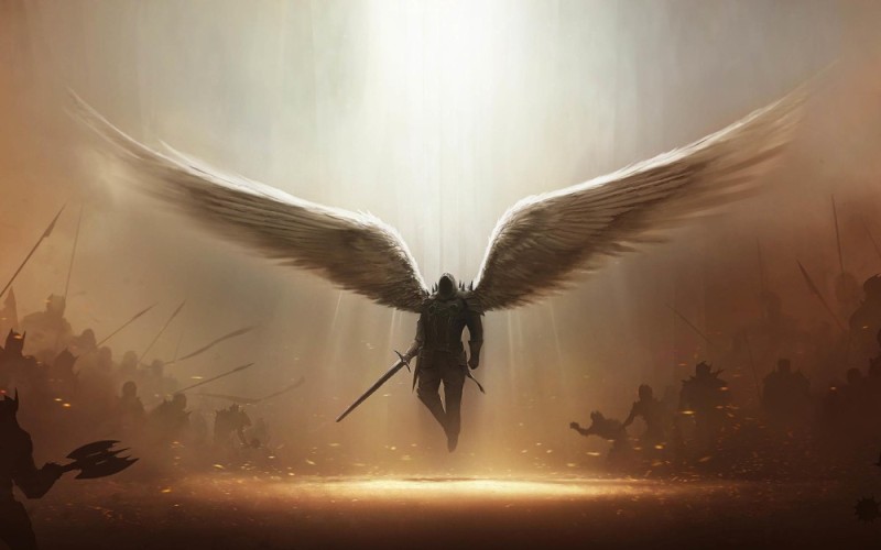 Создать мем: падший архангел михаил, падший архангел тираэль, ангел с мечом