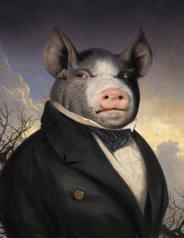 Создать мем: свинья в одежде, свинья в костюме, свинья наполеон джордж оруэлл