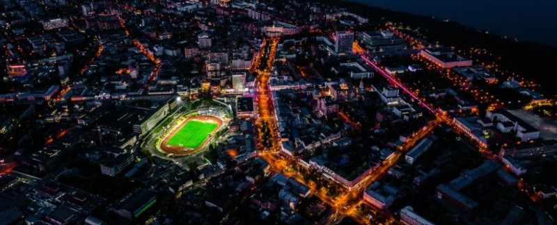 Create meme: Trud Ulyanovsk Stadium from a bird's eye view, from the height of bird flight, Rostov on Don stadium