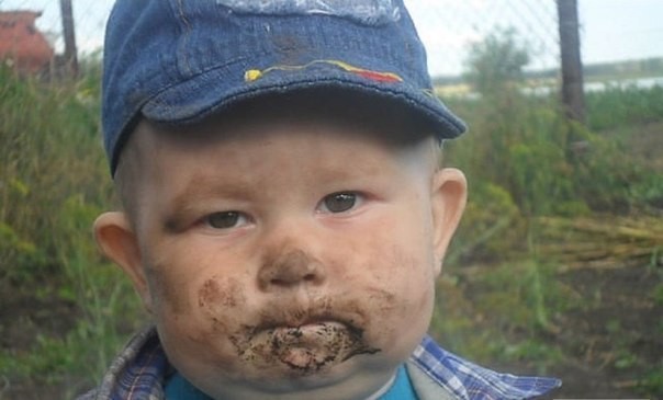 Create meme: funny kids, eats the earth, dirty boy