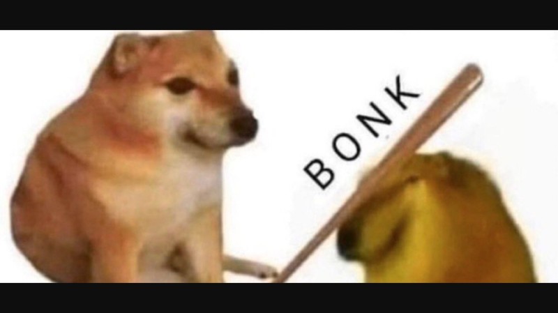 Создать мем: бонк мем собака, собака с палкой мем, собака с дубинкой мем