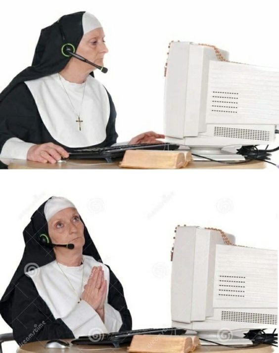 Create meme: a nun at the computer, nuns , the nun meme