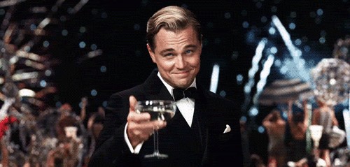 Create meme: Leonardo DiCaprio raises a glass, Leonardo DiCaprio the great Gatsby, the great Gatsby Leonardo DiCaprio with a glass of