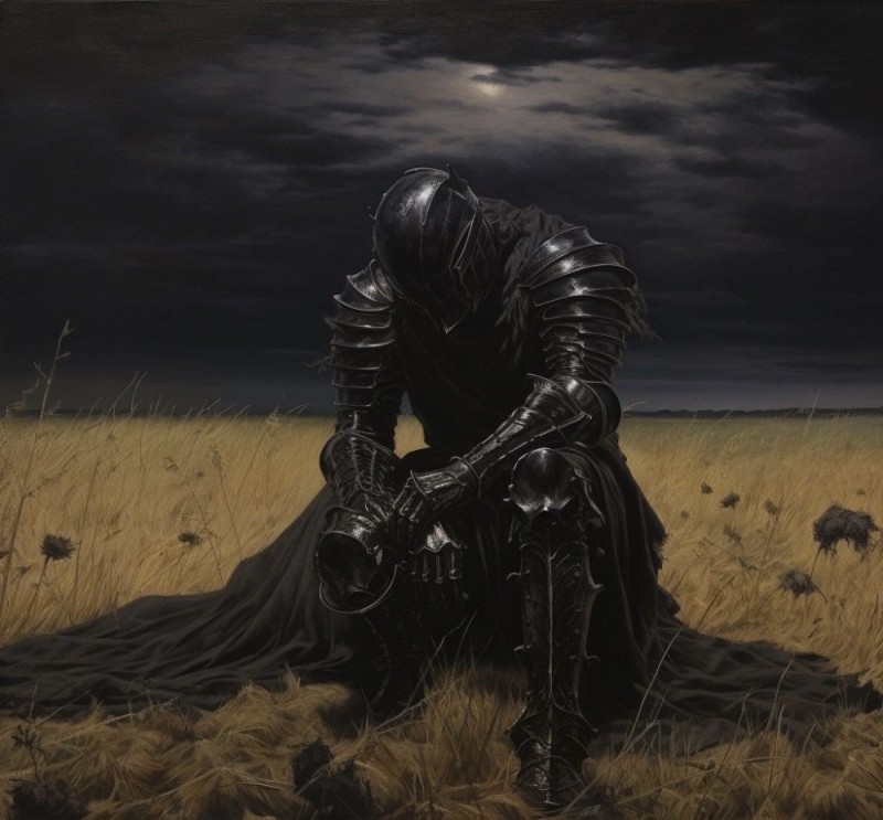 Create meme: mount black knight, knight in dark armor art, the fallen knight