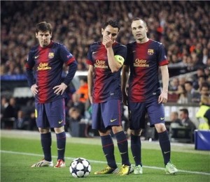 Create meme: Barcelona players names, Guardiola Xavi Iniesta Messi, Messi goal