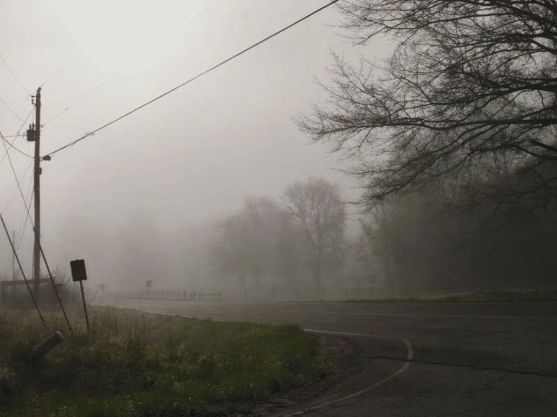 Create meme: morning fog , thick fog , fog on the road 