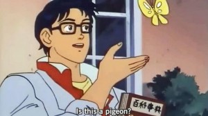Создать мем: человек с бабочкой мем, что это за птица мем, is this a pigeon
