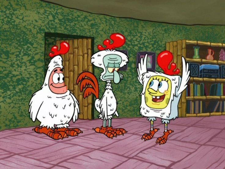 Create meme: sponge Bob square pants , Spongebob Patrick and Squidward, Spongebob rooster