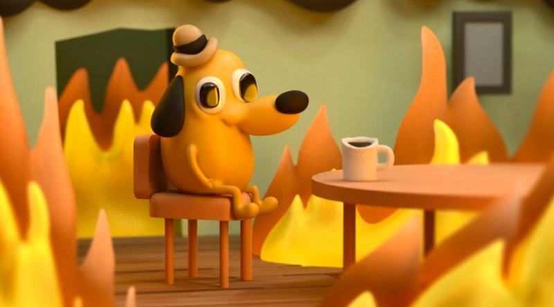 Create meme: a dog in a burning house, this is fine , a dog is sitting in a burning house