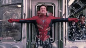 Create meme: Spiderman 2 train stops, Spider-man 2, Tobey Maguire spider-man train