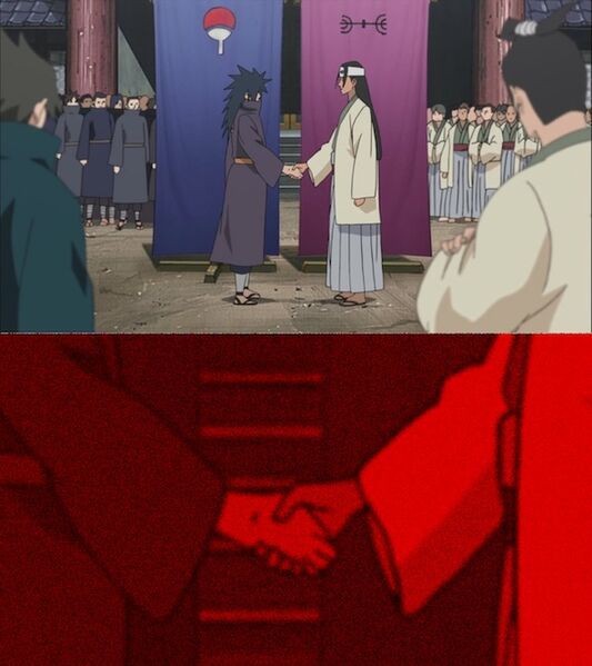 Создать мем: хокаге хаширама и мадара пожимают руки, мемы аниме, мадара учиха