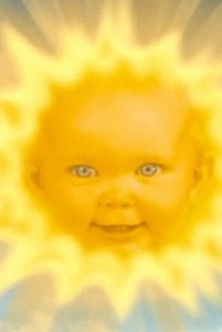 Создать мем: солнышко из телепузиков, солнце из телепузиков сейчас, baby sun teletubbies