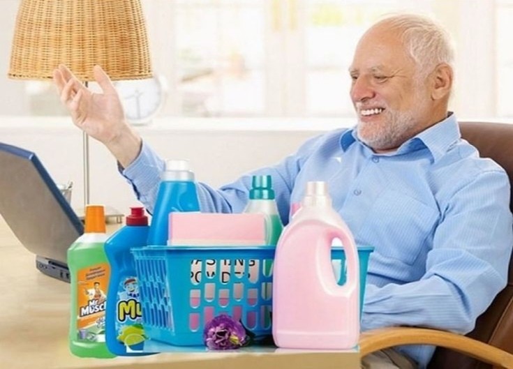 Create meme: memes about cleaning, things in the apartment, Harold hide the pain meme