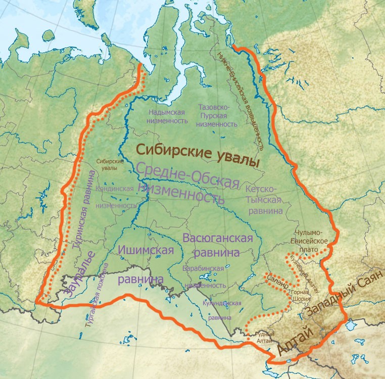 Создать мем: западно сибирская равнина физическая карта, западно сибирская низменность на карте россии, западно сибирская низменность на карте