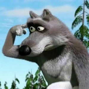 Create meme: wolf, the wolf twists a finger at a temple, meme wolf